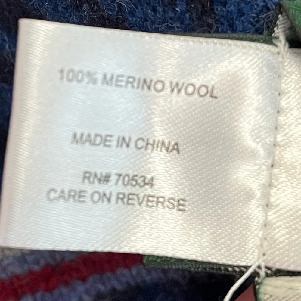 Orvis Geometric Blue Red Gray 100% Merino Wool Scarf